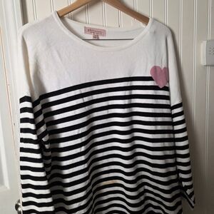 Philosophy Striped Sweater with Pink Heart Accent